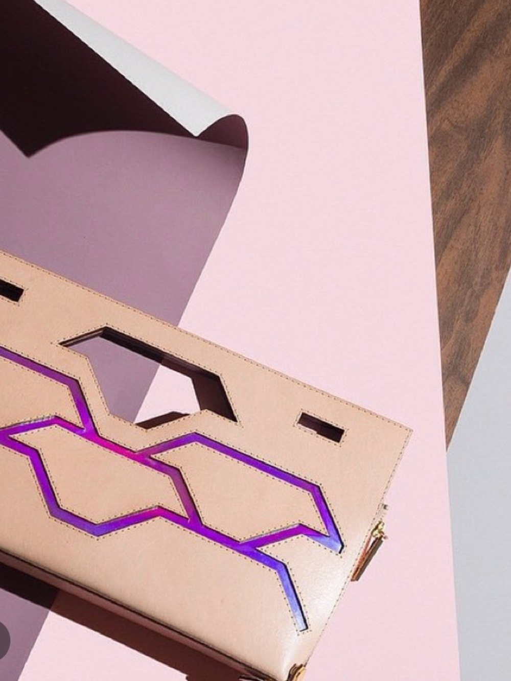 NONMember Nude/Iridescent Geometric Accent Clutch. Genuine Leather